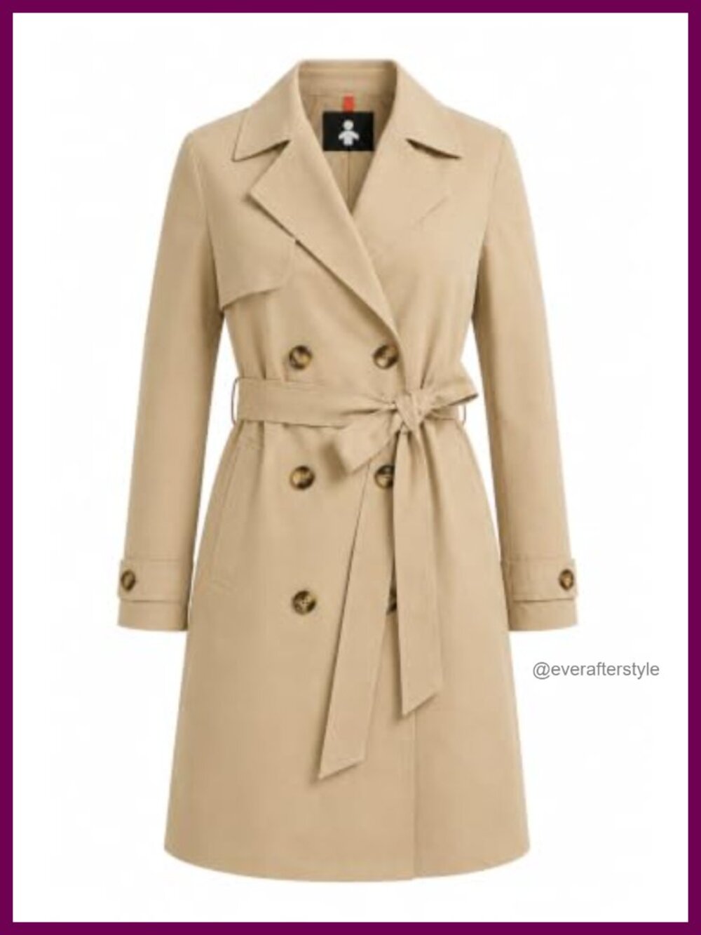 Women Trench Coat Long Double Breasted Belted Waterproof Rain Coat